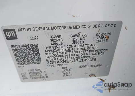 2023 Chevrolet Equinox Fwd Ls из США, поврежденный, VIN 3GNAXHEG3PL149186